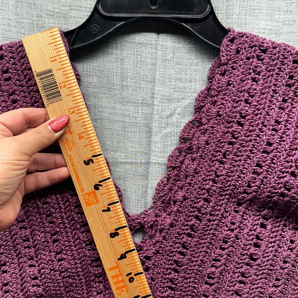 Hand crochet vest purple V Neck open center lace Small no tag Vintage 80’s - Picture 8 of 10